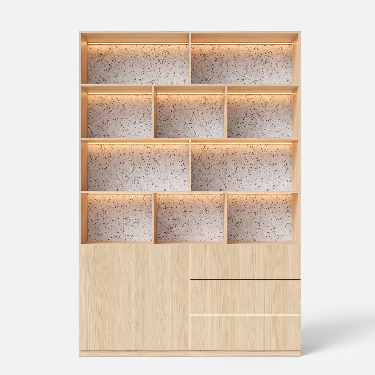 Storage Cabinet with Open Shelves and Drawers-Natural