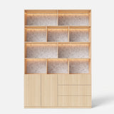 Storage Cabinet with Open Shelves and Drawers-Natural