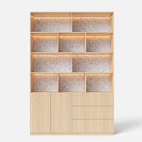 Storage Cabinet with Open Shelves and Drawers-Natural