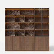 Bookcase Storage Cabinet Set with Drawers-Brown