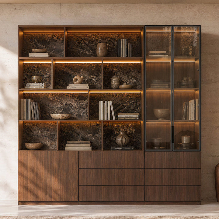 Bookcase Storage Cabinet Set with Drawers