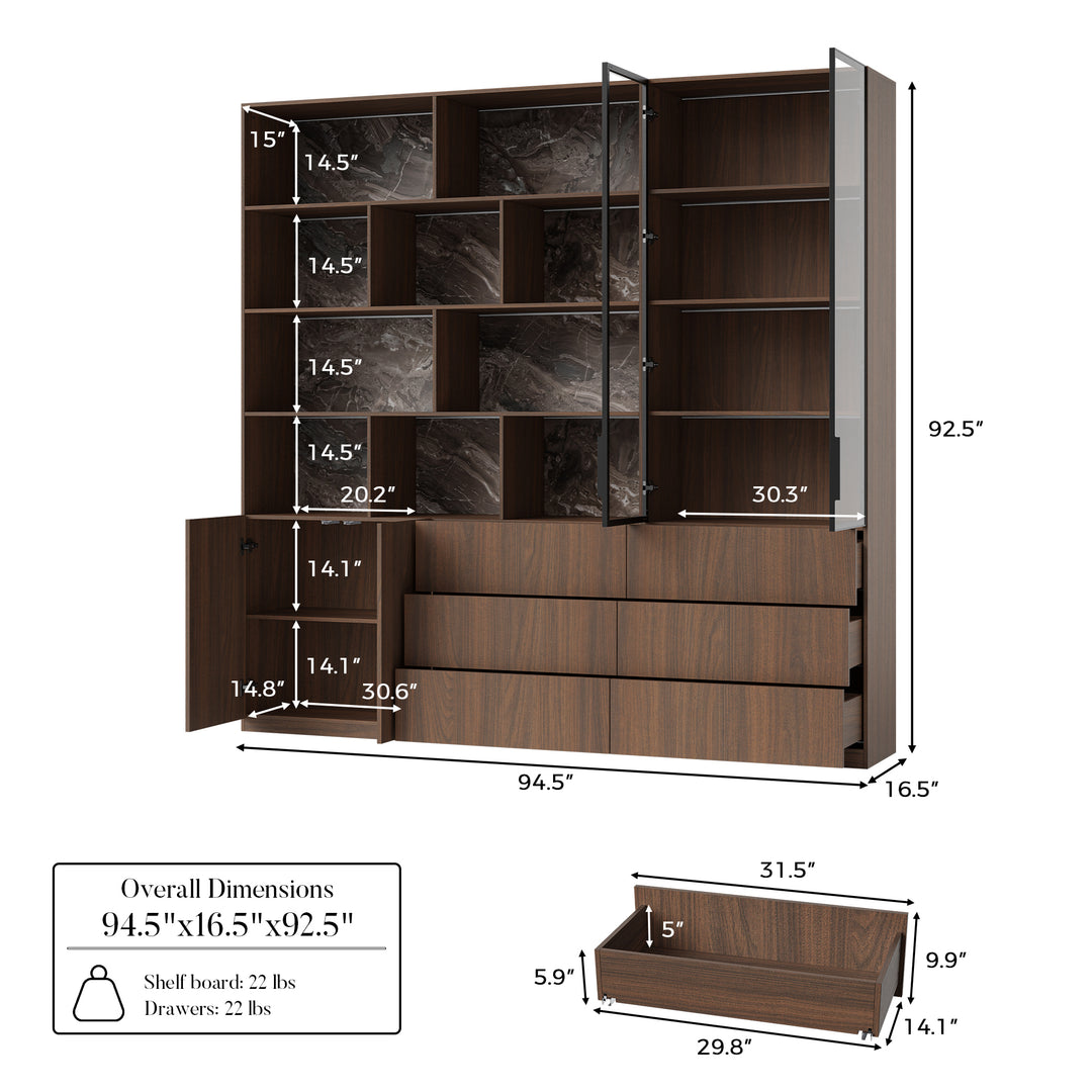 Bookcase Storage Cabinet Set with Drawers