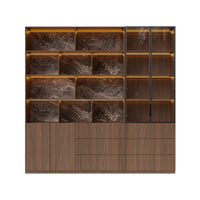 Bookcase Storage Cabinet Set with Drawers-Brown