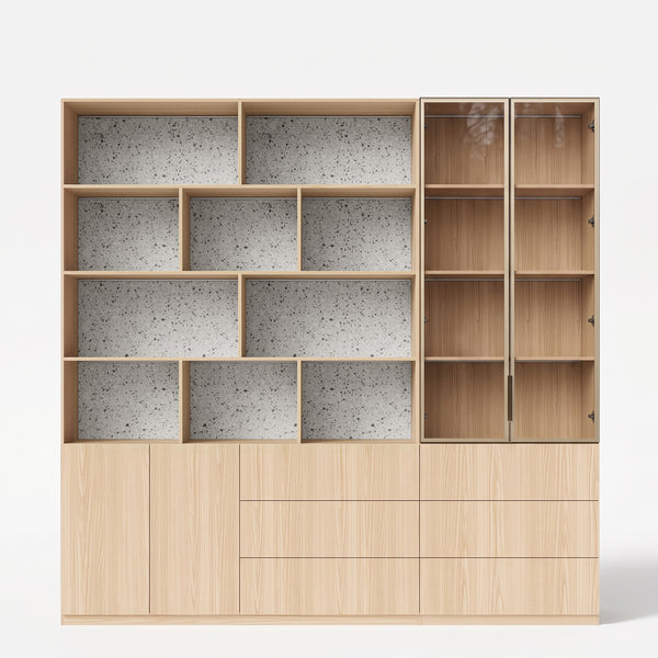 Bookcase Storage Cabinet Set with Drawers-Natural