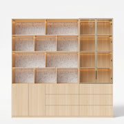 Bookcase Storage Cabinet Set with Drawers-Natural