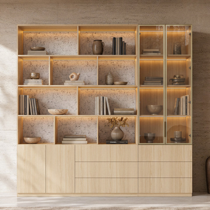 Bookcase Storage Cabinet Set with Drawers