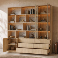 Bookcase Storage Cabinet Set with Drawers-Natural