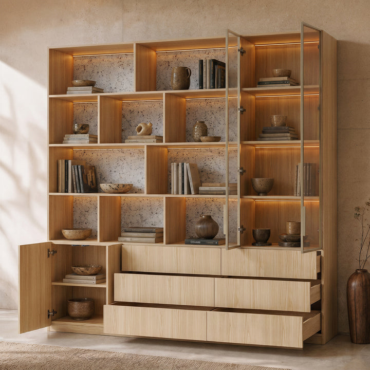 Bookcase Storage Cabinet Set with Drawers