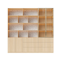 Bookcase Storage Cabinet Set with Drawers-Natural
