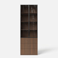 2-Door Glass Display Cabinet with 3 Drawers-Brown