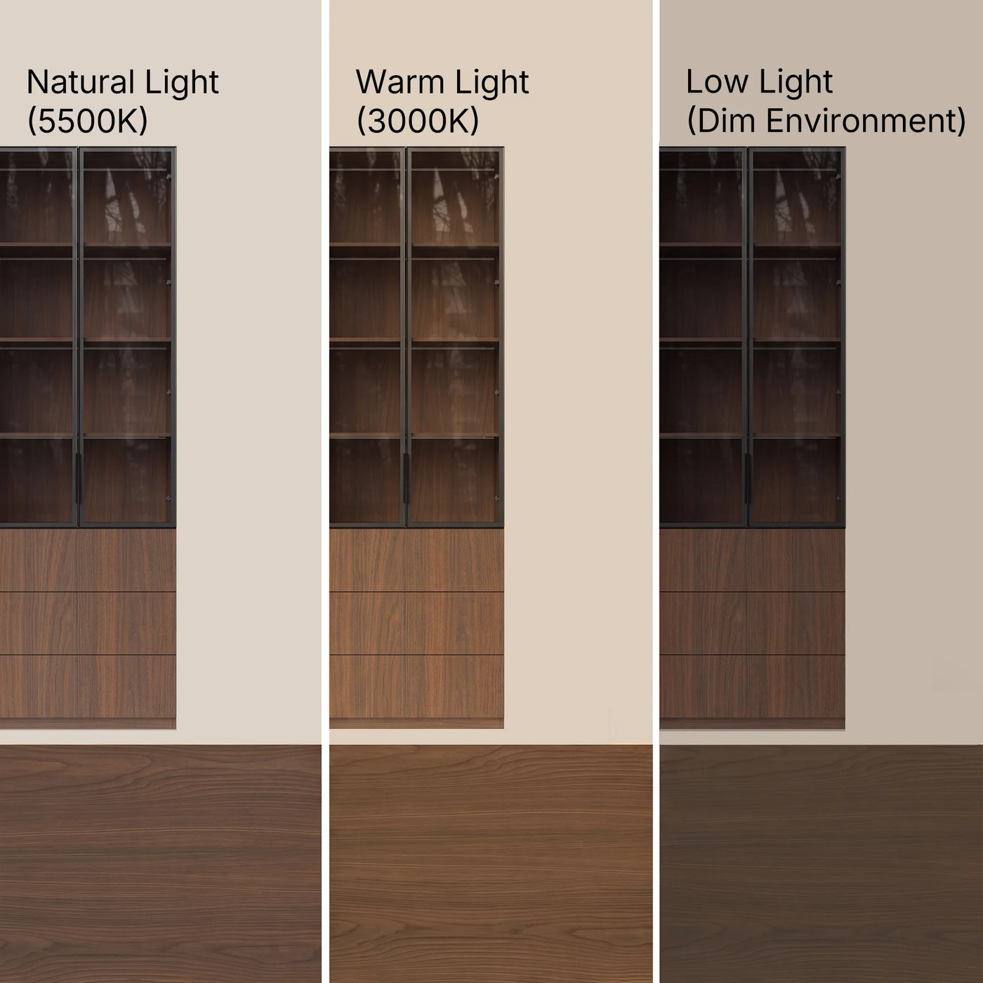 2-Door Glass Display Cabinet with 3 Drawers-Brown