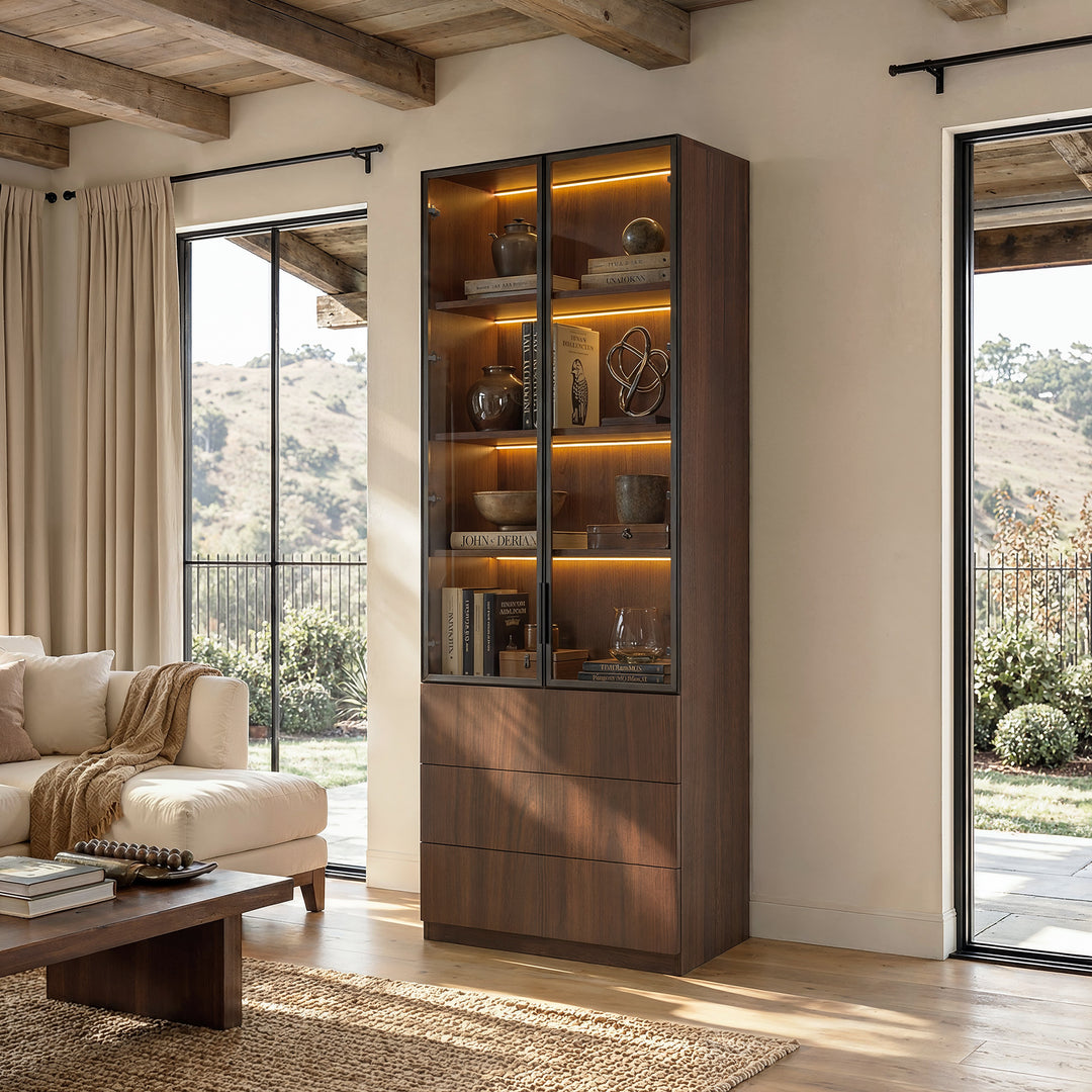 Glass Display Cabinet with 3 Drawers