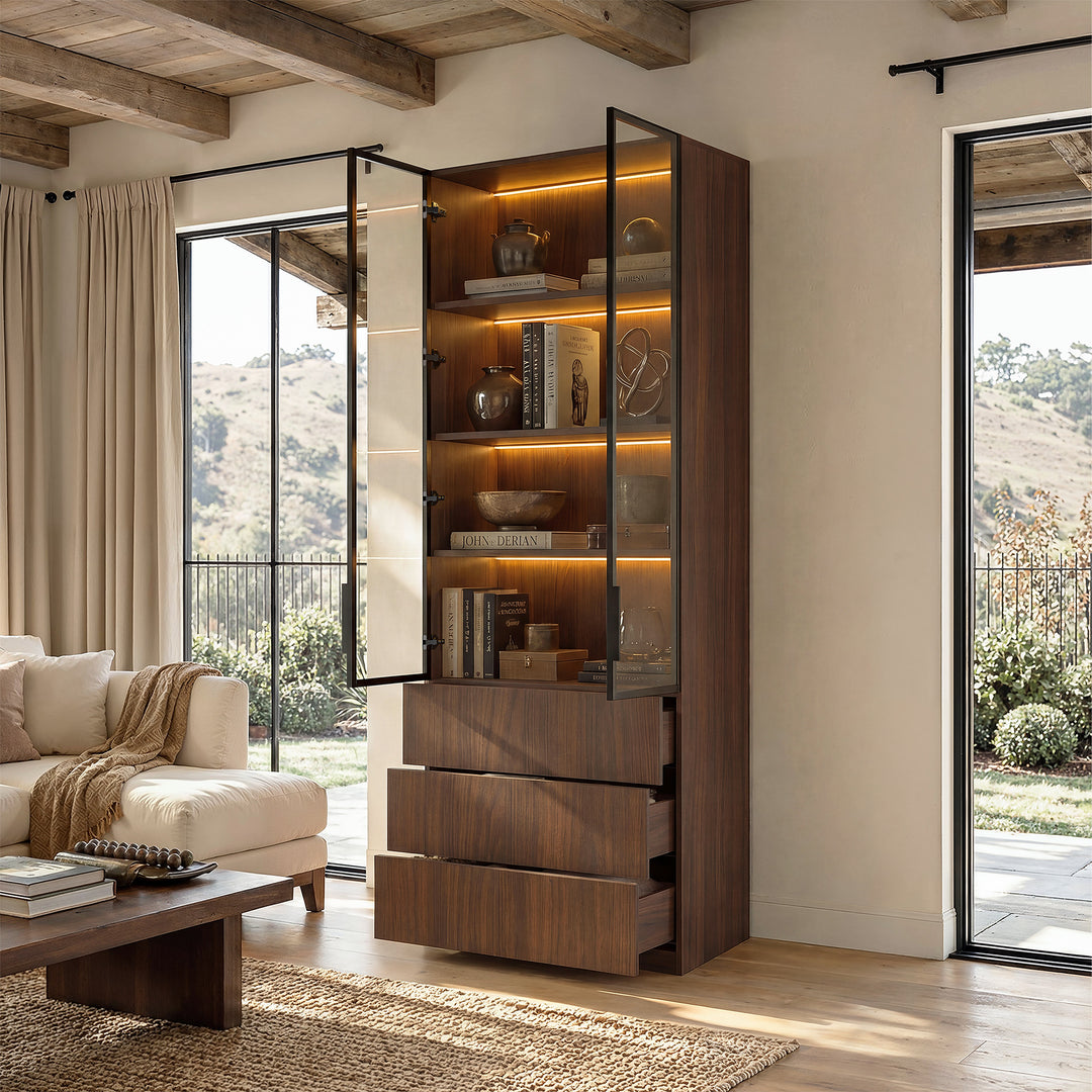 Glass Display Cabinet with 3 Drawers