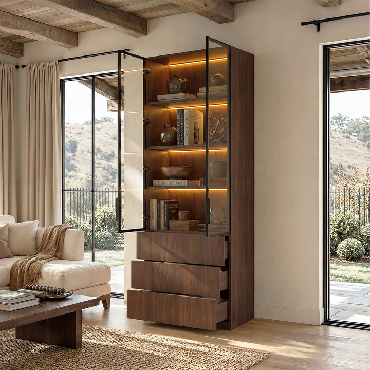 Glass Display Cabinet with 3 Drawers