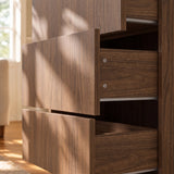 2-Door Glass Display Cabinet with 3 Drawers-Brown