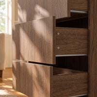 2-Door Glass Display Cabinet with 3 Drawers-Brown