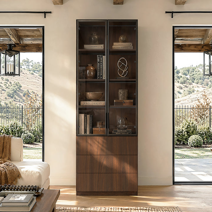 Glass Display Cabinet with 3 Drawers