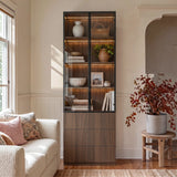 2-Door Glass Display Cabinet with 3 Drawers-Brown