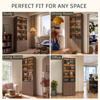 2-Door Glass Display Cabinet with 3 Drawers-Brown