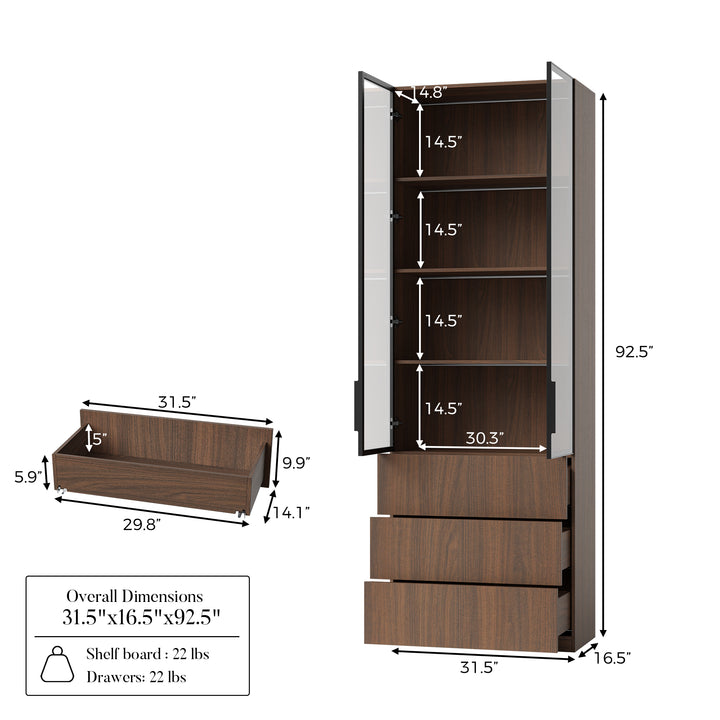 Glass Display Cabinet with 3 Drawers