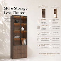 2-Door Glass Display Cabinet with 3 Drawers-Brown