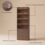 2-Door Glass Display Cabinet with 3 Drawers-Brown