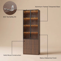 2-Door Glass Display Cabinet with 3 Drawers-Brown