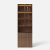 2-Door Glass Display Cabinet with 3 Drawers-Brown
