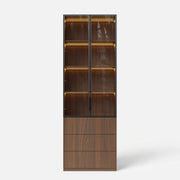 2-Door Glass Display Cabinet with 3 Drawers-Brown