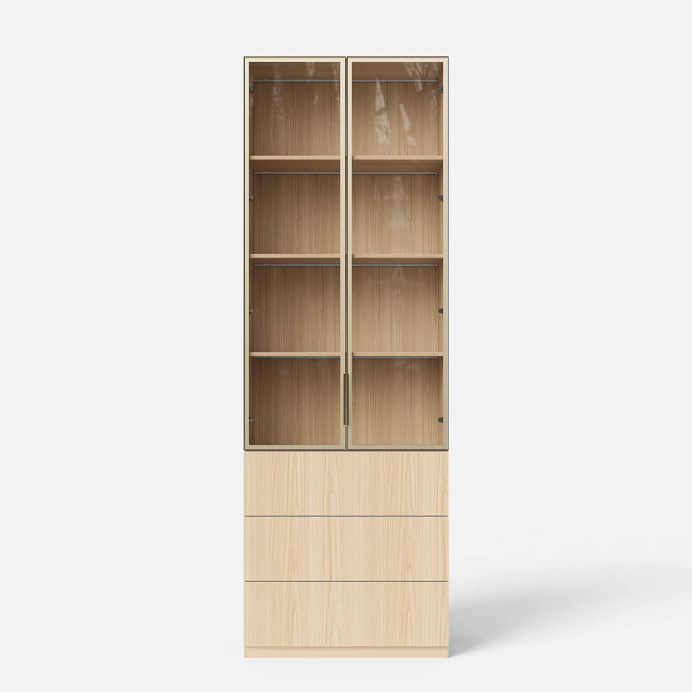 2-Door Glass Display Cabinet with 3 Drawers-Natural