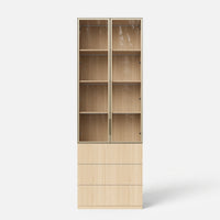 2-Door Glass Display Cabinet with 3 Drawers-Natural