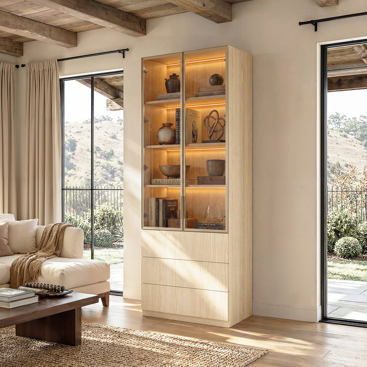 Glass Display Cabinet with 3 Drawers