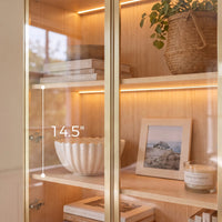 2-Door Glass Display Cabinet with 3 Drawers-Natural