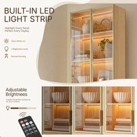 2-Door Glass Display Cabinet with 3 Drawers-Natural