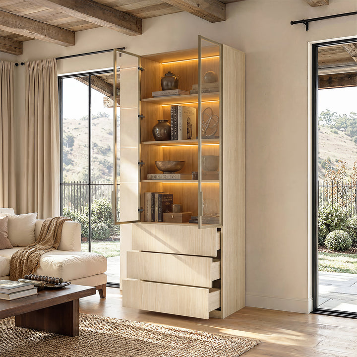 Glass Display Cabinet with 3 Drawers