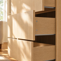 2-Door Glass Display Cabinet with 3 Drawers-Natural