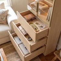 2-Door Glass Display Cabinet with 3 Drawers-Natural