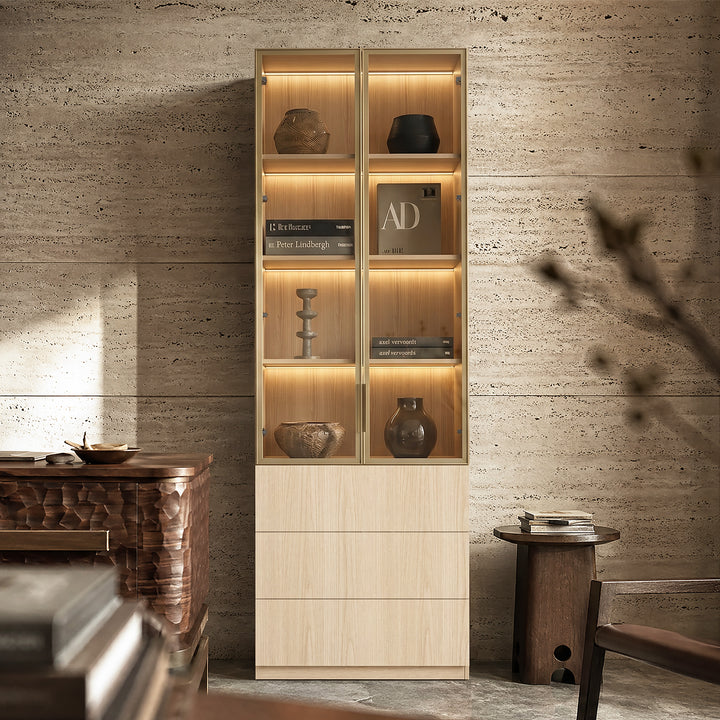 Glass Display Cabinet with 3 Drawers