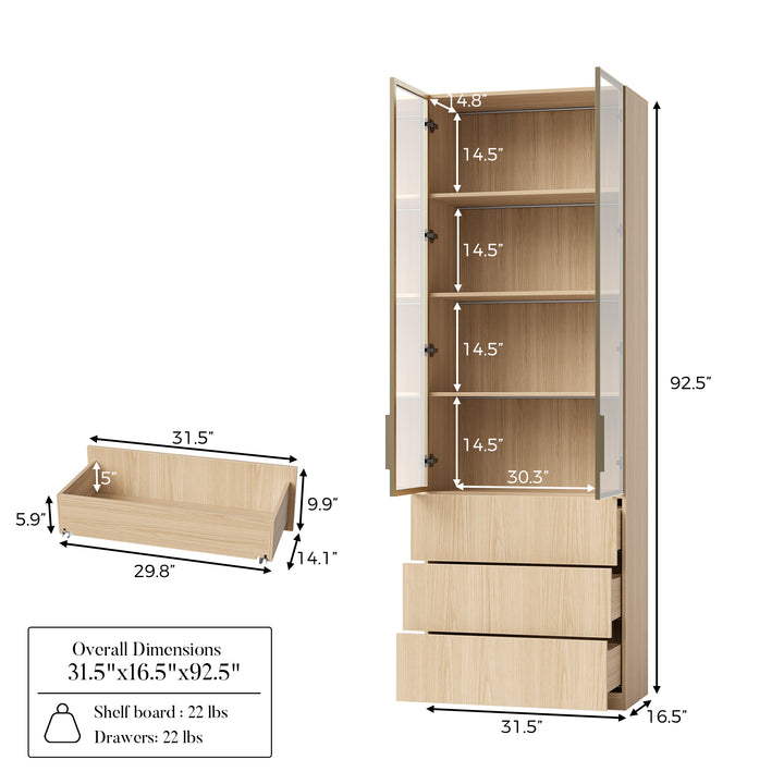 Glass Display Cabinet with 3 Drawers