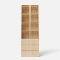2-Door Glass Display Cabinet with 3 Drawers-Natural