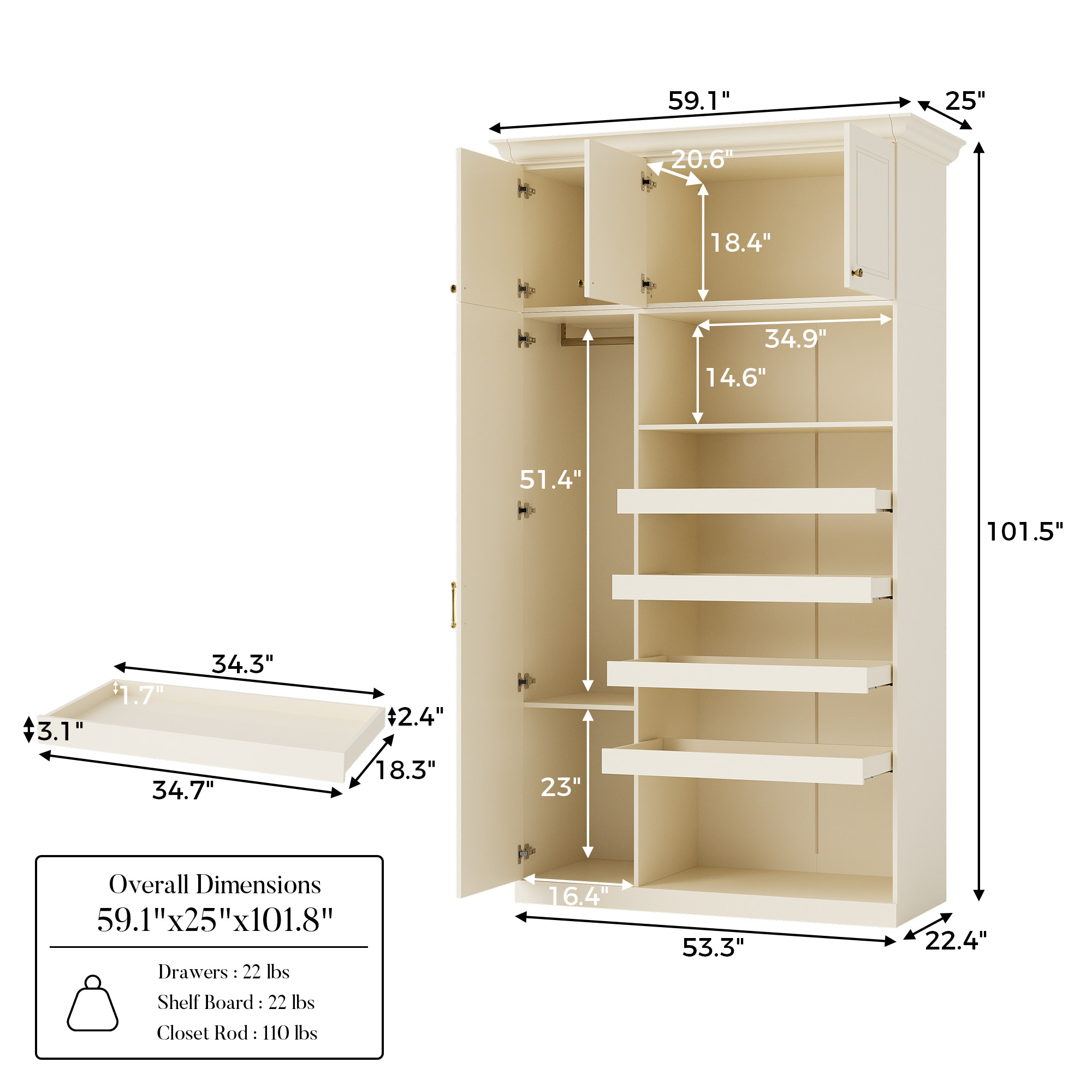 Vestia 4-Door Wardrobe Closet with Drawers
