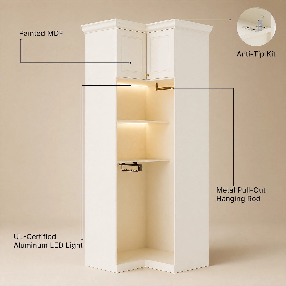 Vestia Corner Wardrobe Closet Cabinet