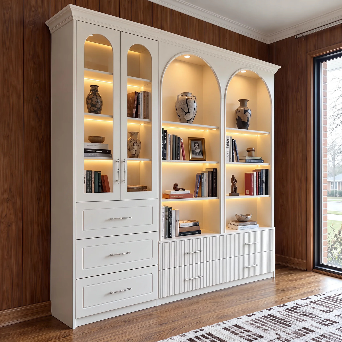 Arched Space-Saving Display & Storage Cabinet Set