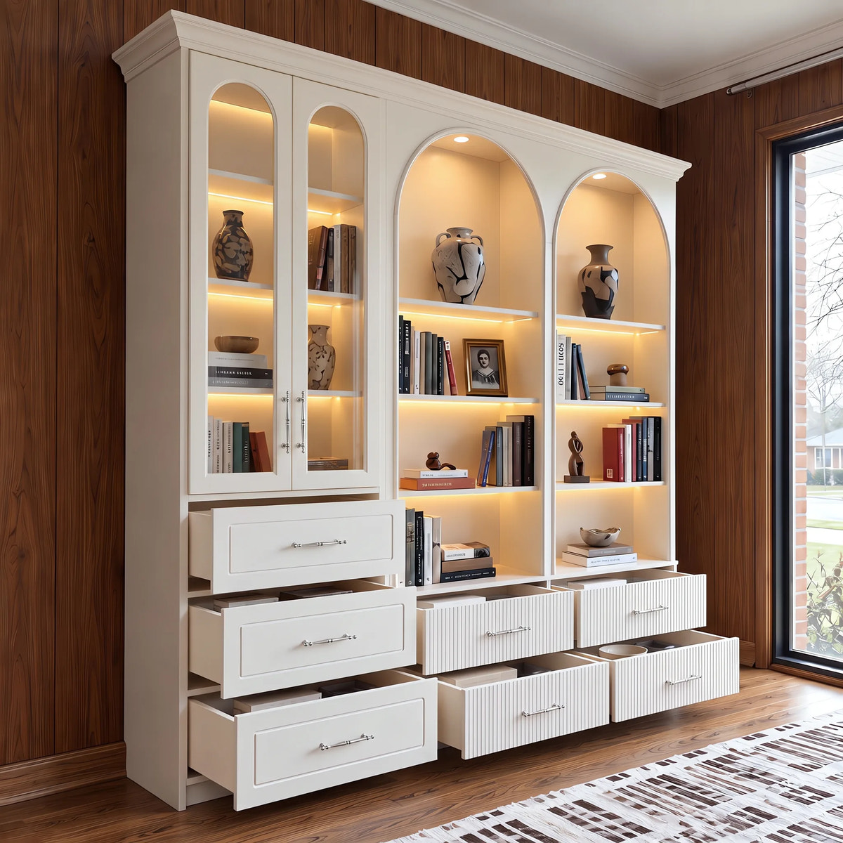 Arched Space-Saving Display & Storage Cabinet Set