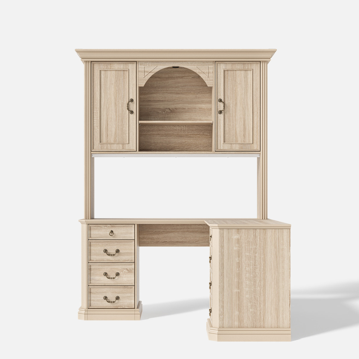 L-Shaped Executive Desk with Storage - Natural Oak