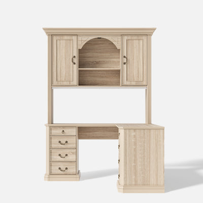L-Shaped Executive Desk with Storage - Natural Oak