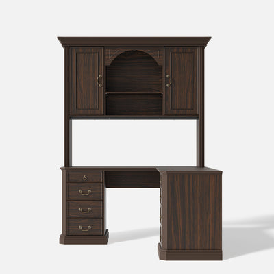 L-Shaped Executive Desk with Storage - Walnut Brown