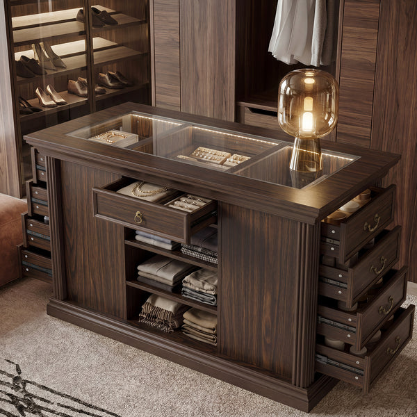 Jewelry Island with Drawers and Storage-Brown