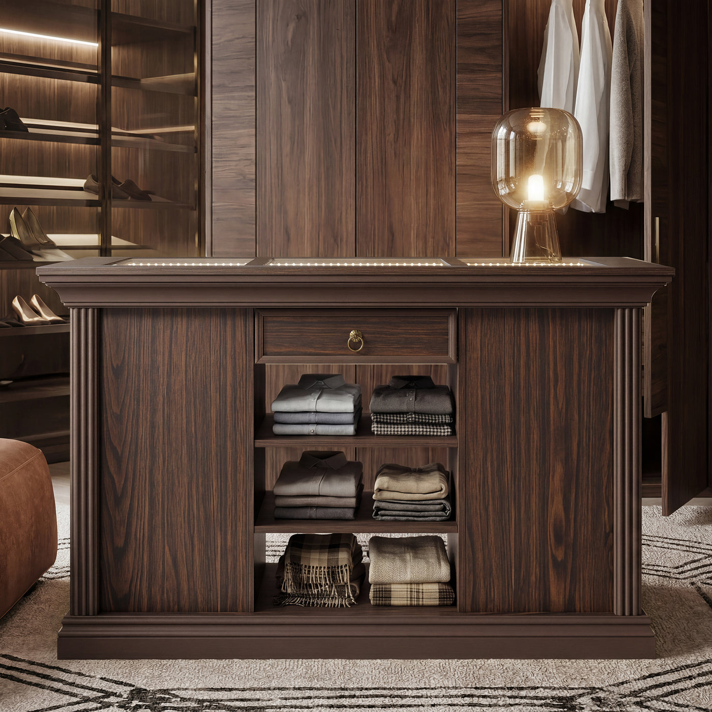 Kitchen Island with Drawers and Storage-Brown