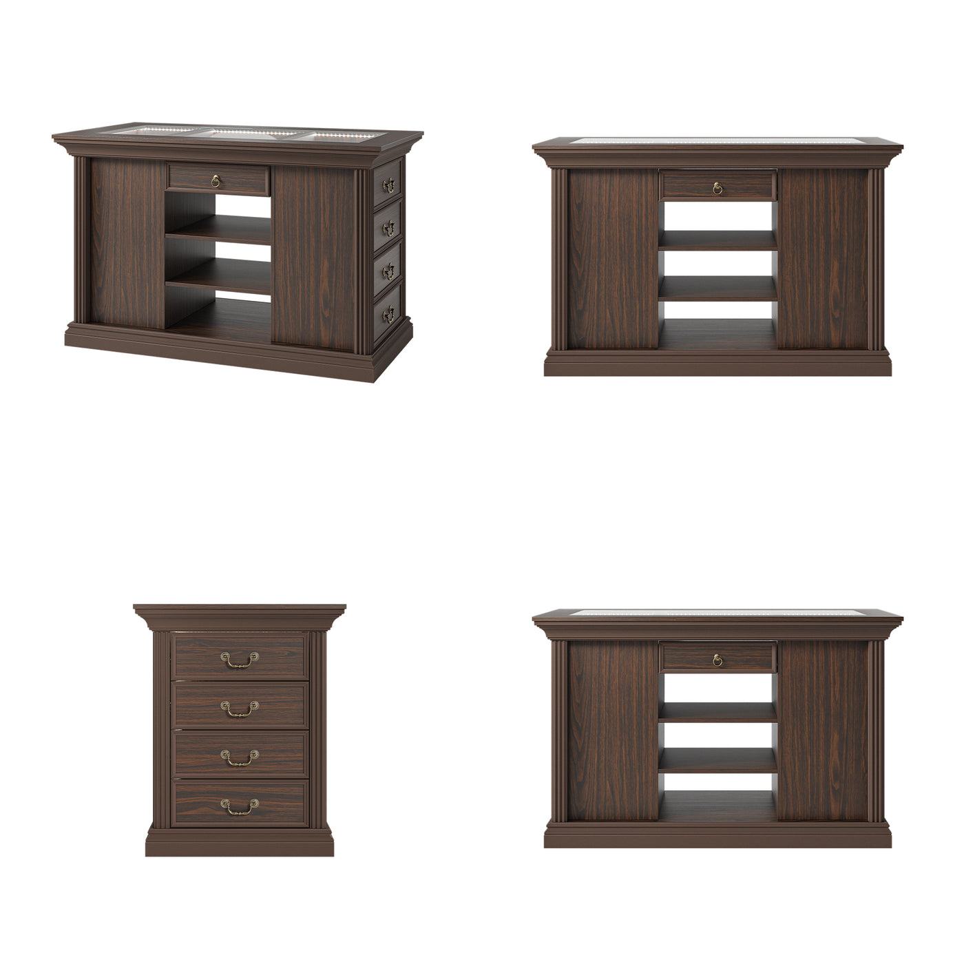 Kitchen Island with Drawers and Storage-Brown